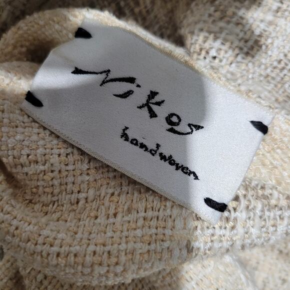 Vintage Nikos HandWoven Top Beige Tan Fiber Arts Asymmetrical Sweater Size Small - Picture 8 of 12